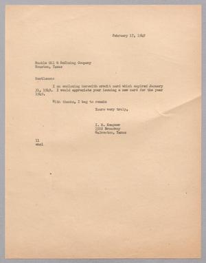 [Letter from Isaac H. Kempner to to the Humble Oil & Refining Company, February 17, 1949]