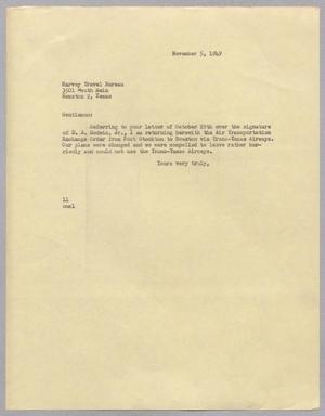 [Letter from I. H. Kempner to the Harvey Travel Bureau, November 5, 1949]