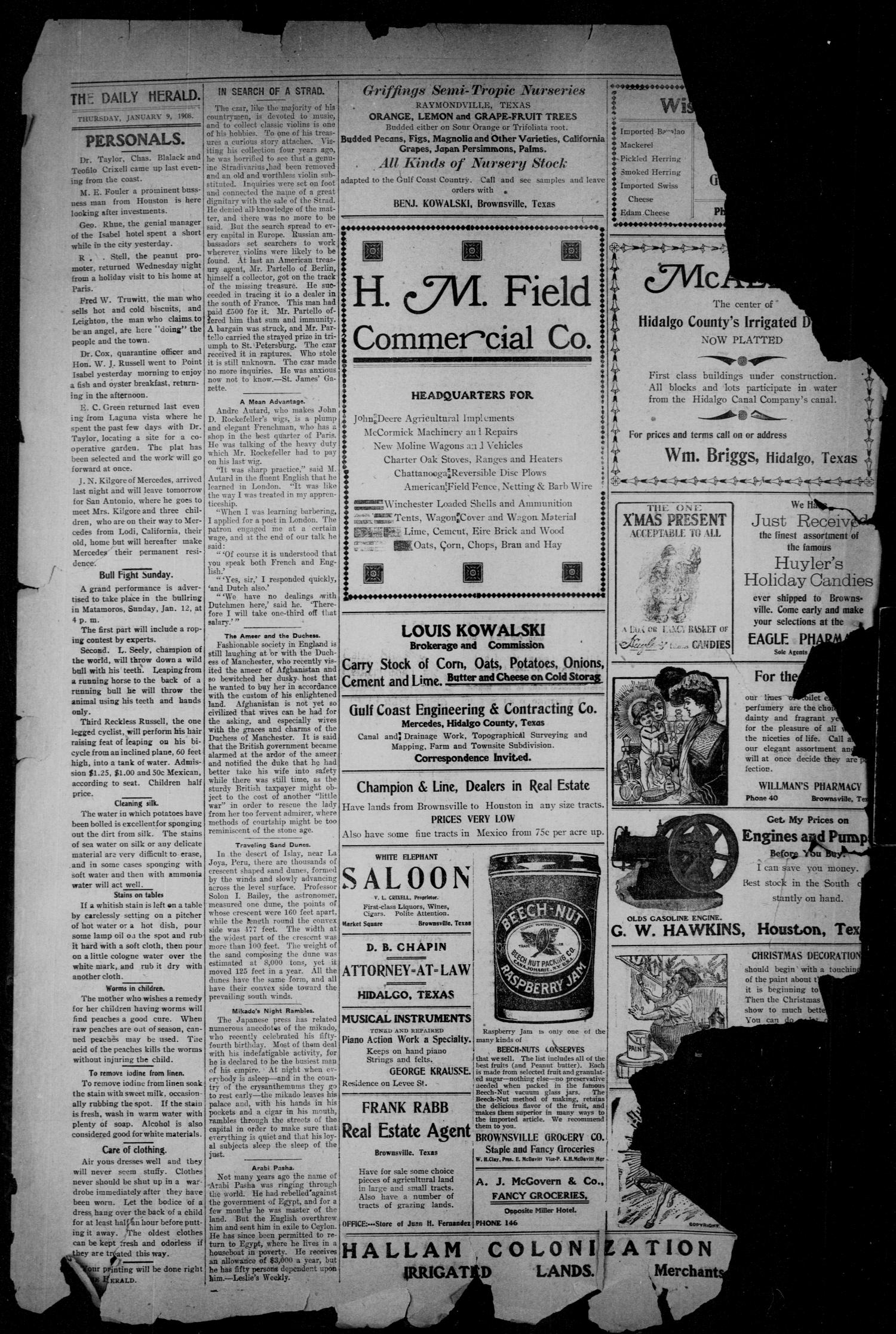 Brownsville Daily Herald (Brownsville, Tex.), Vol. 16, No. 161, Ed. 1, Thursday, January 9, 1908
                                                
                                                    [Sequence #]: 3 of 4
                                                
