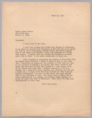 [Letter from I. H. Kempner to the Harvey Travel Bureau, March 22, 1949]