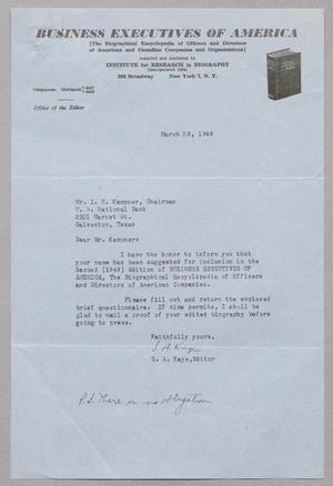 [Letter from S. A. Kaye to I. H. Kempner, March 28, 1949]