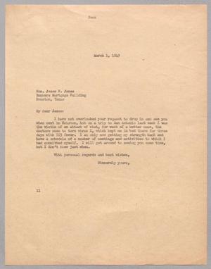 [Letter from Isaac H. Kempner to Jesse H. Jones, March 1, 1949]