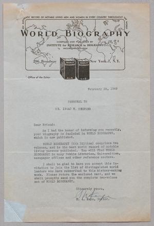 [Letter from S. A. Kaye to I. H. Kempner, February 28, 1949]