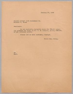 [Letter from A. H. Blackshear, Jr. to Pacific Mutual Life Insurance Company, January 17, 1949]