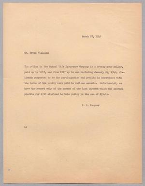 [Letter from I. H. Kempner to Bryan Williams, March 28, 1949]