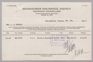 [Bill For Property Insurance from Seinsheimer Insurance Agency, 1949]
