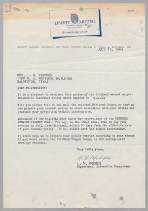 [Letter from Liberty Mutual to Mrs. I. H. Kempner, July 11, 1949]