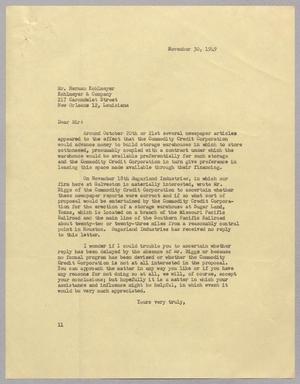 [Letter from I. H. Kempner to Herman Kohlmeyer, November 30, 1949]