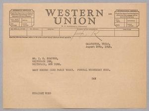 [Telegram from Daniel W. Kempner to I. H. Kempner, August 29, 1949]