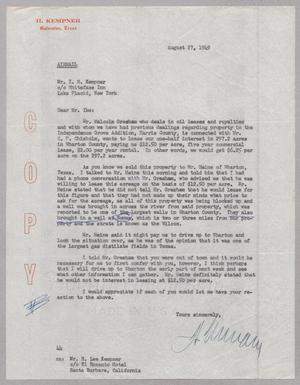 [Letter from A. H. Blackshear Jr. to I. H. Kempner, August 27, 1949]