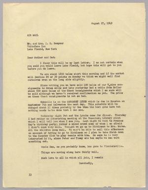 [Letter from Harris Leon Kempner to Mr. and Mrs. I. H. Kempner, August 27, 1949]