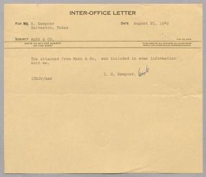 [Inter-Office Letter from Isaac Herbert Kempner, Jr., to Harris Leon Kempner, August 25, 1949]