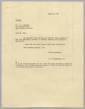 [Letter from A. H. Blackshear, Jr., to I. H. Kempner, August 8, 1949]