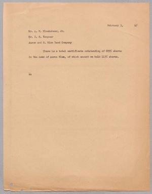 [Letter from A. H. Blackshear Jr. to I. H. Kempner, February 3, 1949]