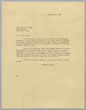 [Letter from I. H. Kempner to Hon. Sam D. W. Lowe, December 22, 1949]