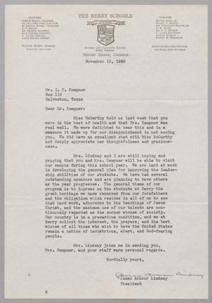 [Letter from James Armour Lindsay to Mr. I. H. Kempner, November 12, 1949]