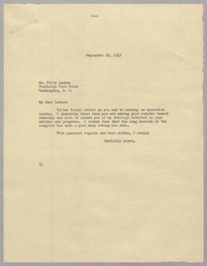 [Letter from I. H. Kempner to Mr. Fritz Lanham, September 26, 1949]