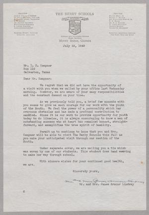 Primary view of object titled '[Letter from Mr. & Mrs. James Armour Lindsay to Mr. I. H. Kempner, July 19, 1949]'.