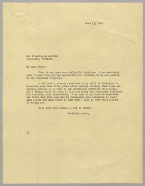 [Letter from I. H. Kempner to Mr. Greenlee D. Letcher, June 13, 1949]