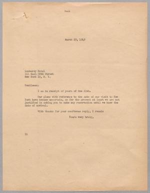 [Letter from I. H. Kempner to Lombardy Hotel, March 29, 1949]