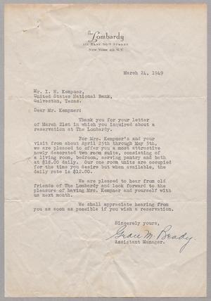 [Letter from Grace M. Brady to I. H. Kempner, March 24, 1949]