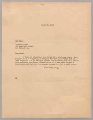 [Letter from I. H. Kempner to Lombardy Hotel, March 21, 1949]