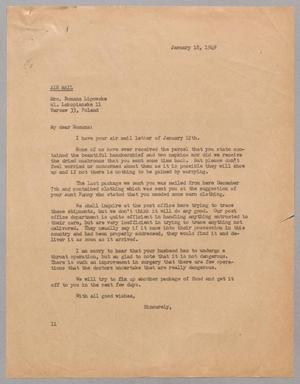 Primary view of object titled '[Letter from I. H. Kempner to Romana Lipowske, January 18, 1949]'.
