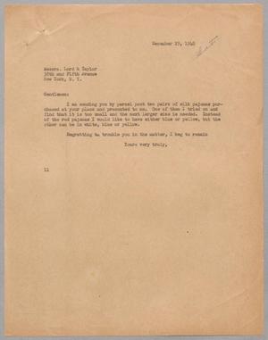 [Letter from I. H. Kempner to Lord & Taylor, December 29, 1948]