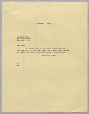 [Letter from Isaac Herbert Kempner to McDuffee Shoes, November 1, 1949]
