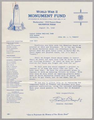 [Letter from World War II Monument Fund to I. H. Kempner, August 15, 1949]