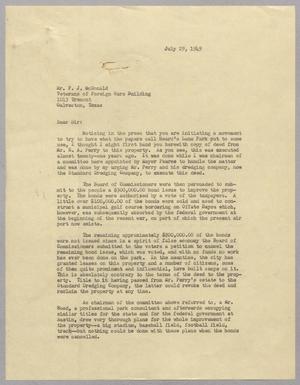 [Letter to F. J. McDonald from I. H. Kempner, July 29, 1949]