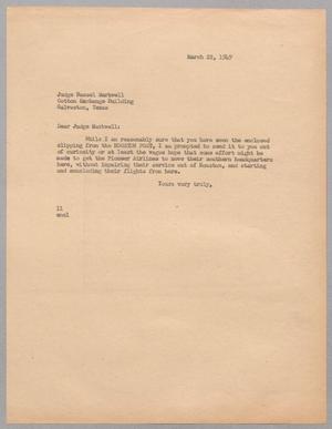 [Letter from I. H. Kempner to Judge Russel Markwell, March 22, 1949]