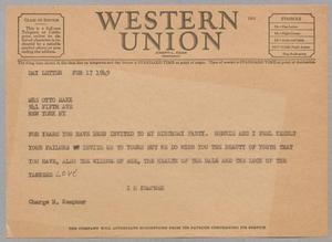 [Telegram from Isaac H. Kempner to Mrs. Otto Marx, February 17, 1949]