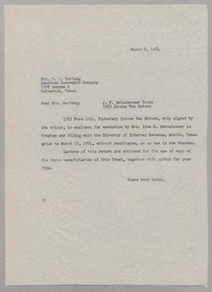 [Letter from R. I. Mehan to Mrs. N. Hartung, March 8, 1954]