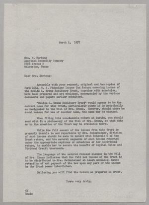 [Letter from R. I. Mehan to Mrs. N. Hartung, March 4, 1957]