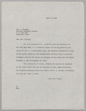 [Letter from R. I. Mehan to Mrs. N. Hartung, April 2, 1962]
