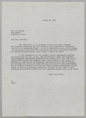 [Letter from R. I. Mehan to Mrs. N. Hartung, March 22, 1962]