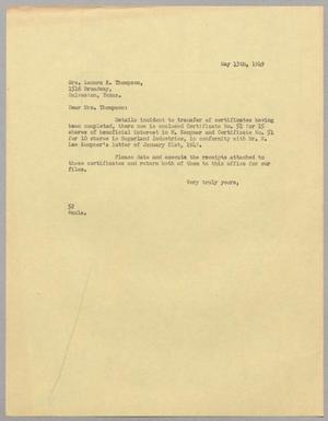 [Letter from R. I. Mehan to Mrs. Leonora K. Thompson, May 13, 1949]