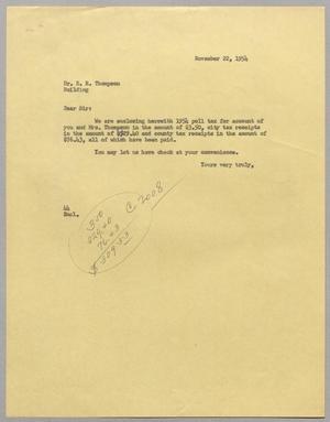 [Letter from A. H. Blackshear, Jr. to Dr. E. R. Thompson, November 22, 1954]