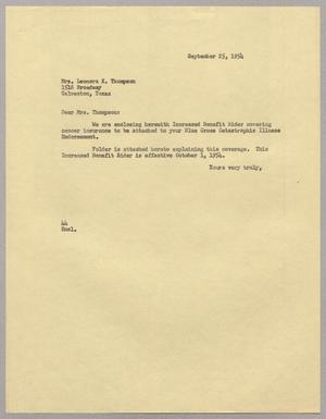 [Letter from A. H. Blackshear, Jr. to Mrs. Leonora K. Thompson, September 25, 1954]