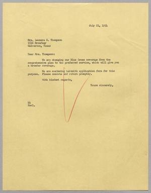 [Letter from A. H. Blackshear, Jr. to Mrs. Leonora K. Thompson, July 21, 1954]