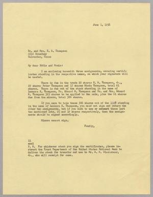 [Letter from I. H. Kempner to Dr. and Mrs. E. R. Thompson, June 1, 1956]