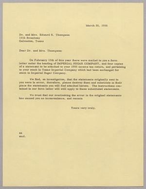 [Letter from A. H. Blackshear, Jr. to Dr. and Mrs. E. R. Thompson, March 20, 1956]