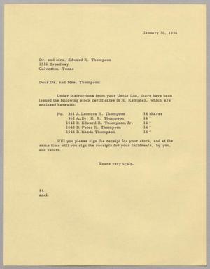 [Letter from R. I. Mehan to Dr. and Mrs. E. R. Thompson, January 14, 1957]