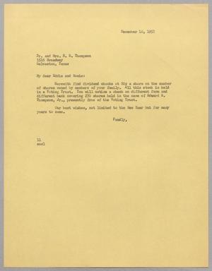 [Letter from I. H. Kempner to Dr. and Mrs. E. R. Thompson, December 16, 1957]