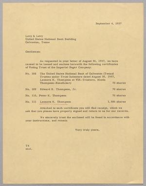 [Letter from T. E. Taylor to Levy & Levy, September 4, 1957]