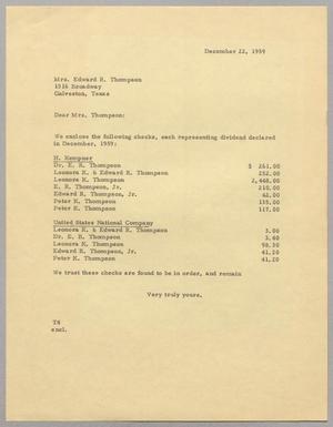 [Letter from T. E. Taylor to Mrs. Edward R. Thompson, December 22, 1959]