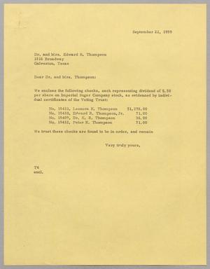 [Letter from T. E. Taylor to Dr. and Mrs. Edward R. Thompson, September 22, 1959]