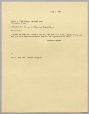 [Letter from T. E. Taylor to Messrs. United States National Bank, July 8, 1959]