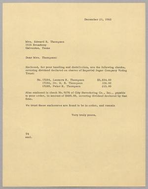 [Letter from T. E. Taylor to Mrs. E. R. Thompson, December 21, 1960]